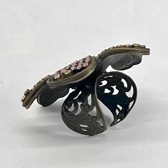 Sorrelli Flower Cocktail Ring Brass Pink Swarovski Crystals 2015 $200 MSRP Rare! - Picture 2 of 7